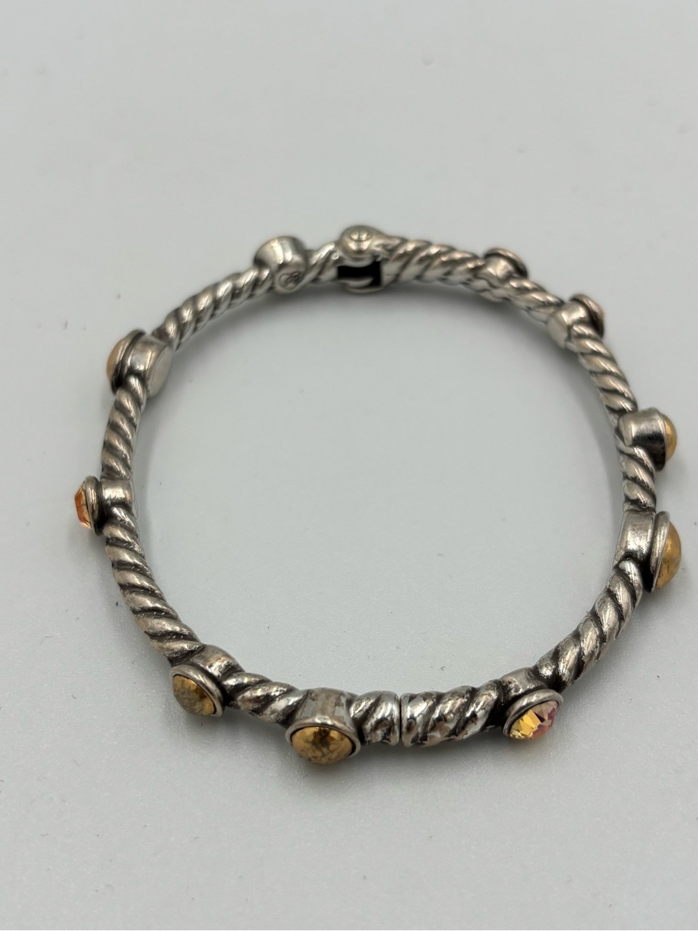 Brighton Monte Carlo Topaz Hinged Bangle Bracelet Silver Rope Crystal Vintage